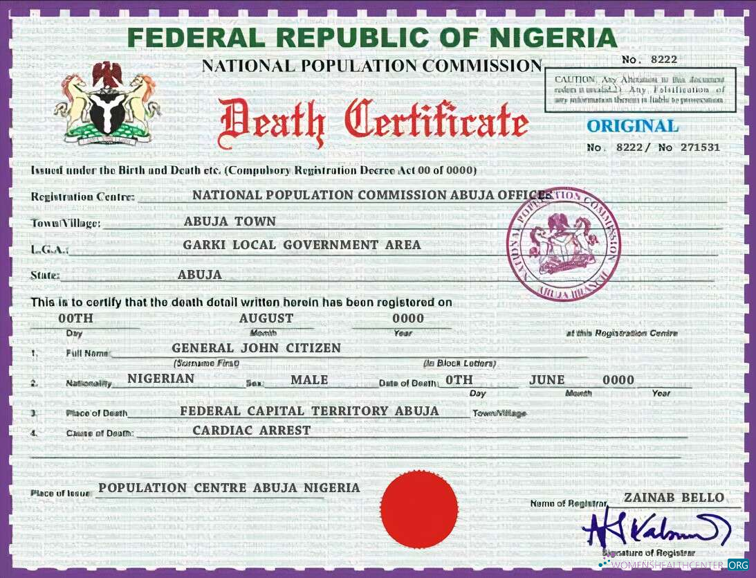Download Nigeria vital record death certificate PSD template, version 2 Photoshop template